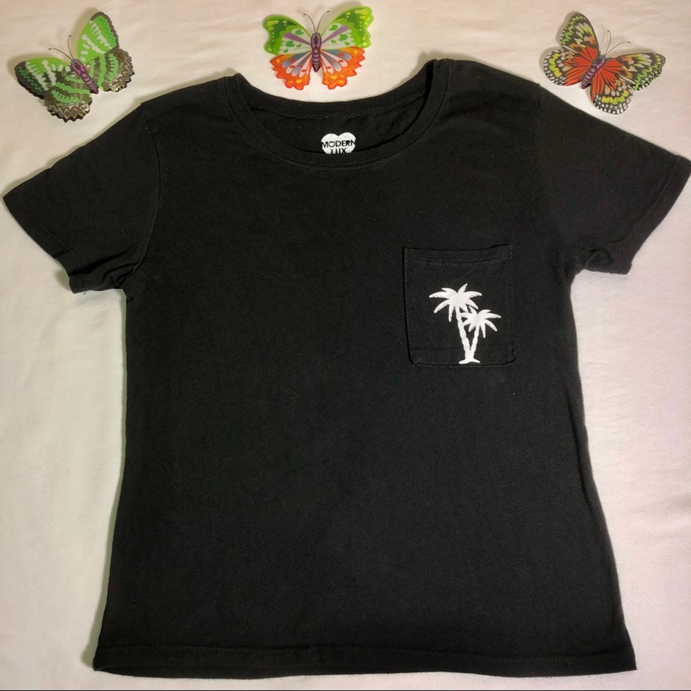 Modern Lux Black Crop Top with Palm Tree on Pocket, Small, pet/smoke free home